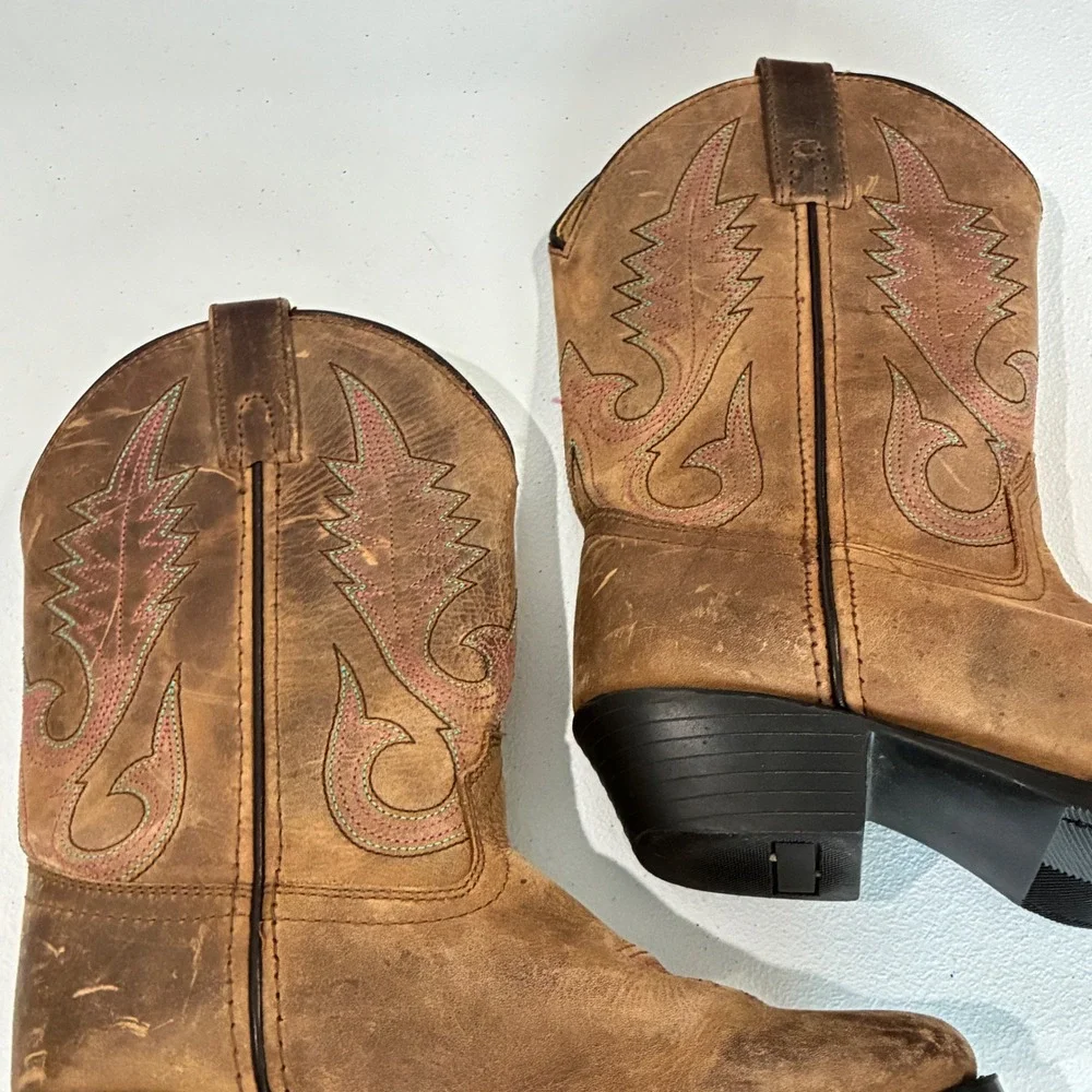 Smoky Mountain Cowboy Boots Girls 2.5 Brown Leather Western Pink Stitch 3531C
